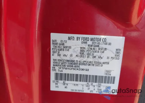 2012 Ford F-150 Xlt from USA, damaged, VIN 1FTFW1CF5CKD36122